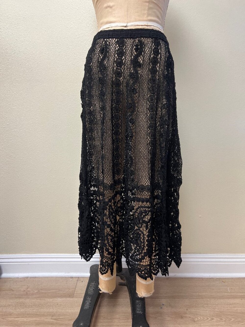 EUC Vintage Crochet Knit Black See Through Maxi Skirt Medium Large